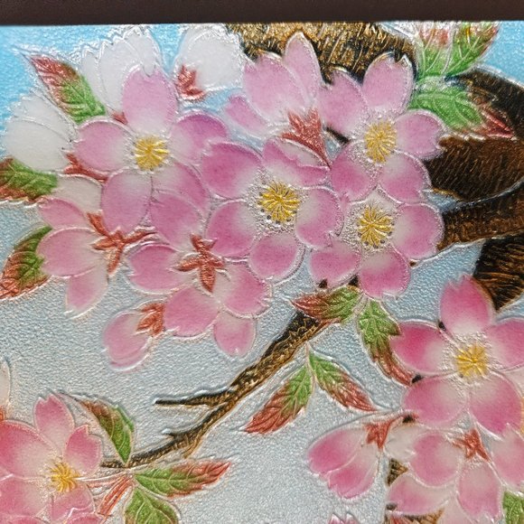 Beautiful Japanese Hinode Cloisonne Decorative Plate Cherry Blossoms NIB 7 x 7 - Picture 5 of 6